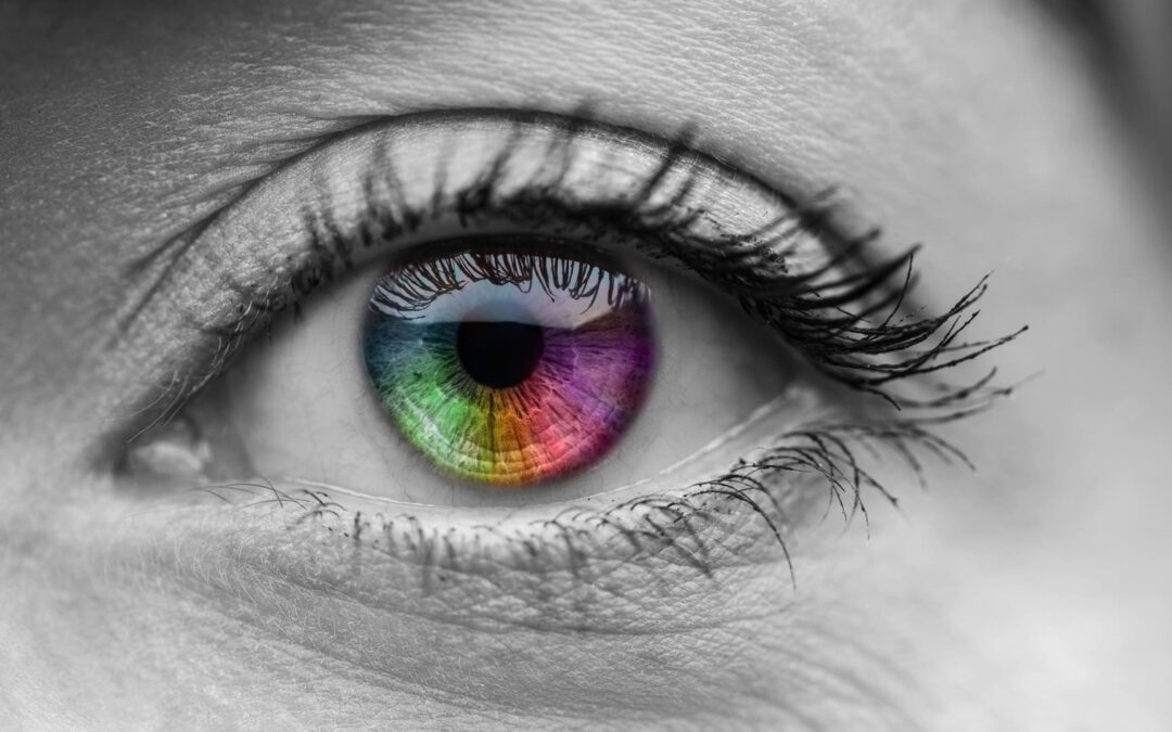 Black and White Eye with Colorful Pupil